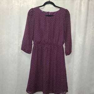 Maurices Plum Dress‎ White Dots Size Small No Belt